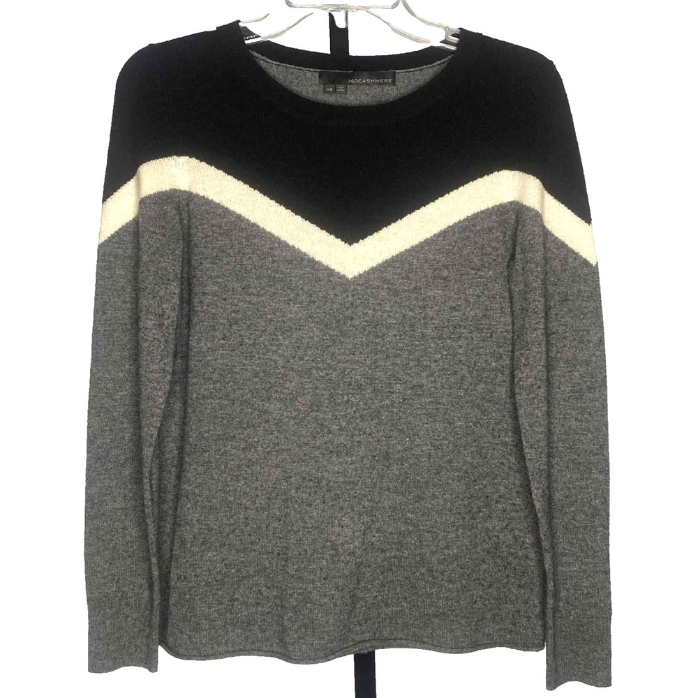 360 Cashmere Women's Crew Neck Sweater gray colorblock Size XS wool cashmere